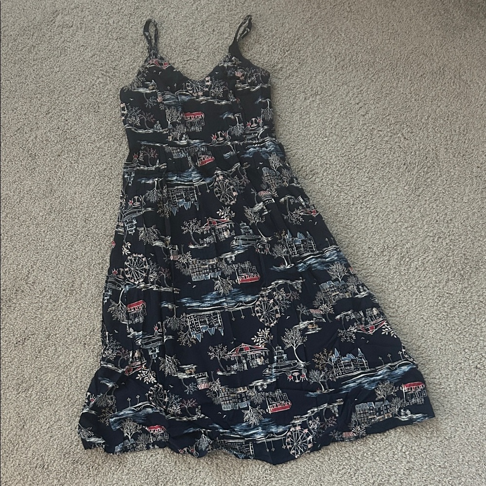 Old Navy Navy Blue Printed Midi Dress
